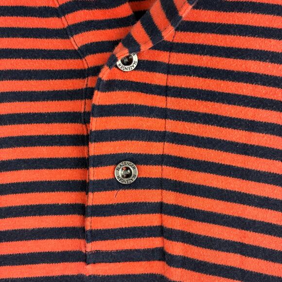 Slazenger Short Sleeve Polo Shirt Mens Large Orange Navy Blue Stripe Golf Casual - Picture 8 of 10